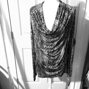 BCBG clod-shoulder long sleeve python Blouse L